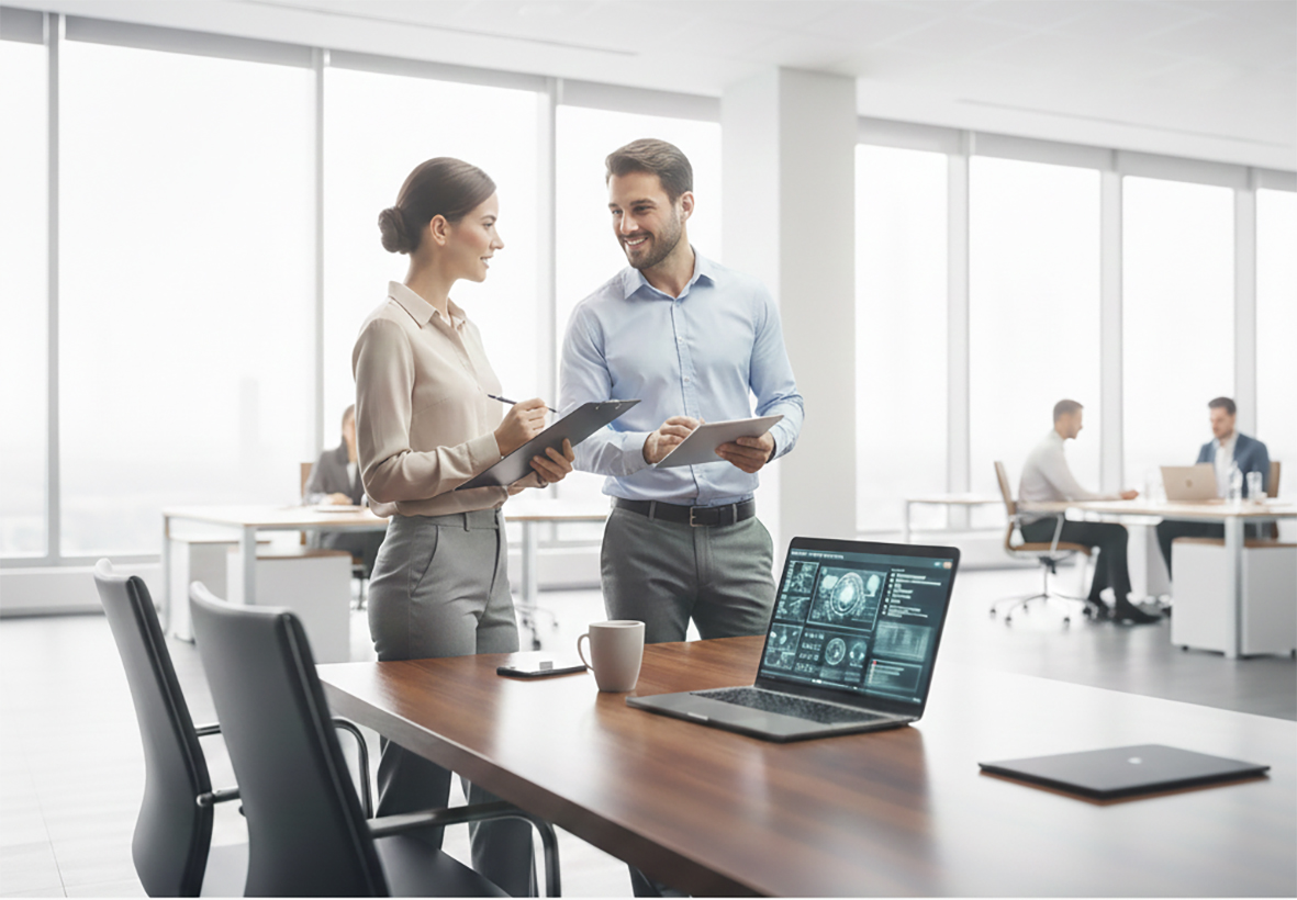 Specjalista przeprowadzający audyt IT w serwerowni firmy